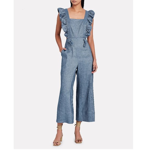 NWT! AMUR Chambray Frilled Jumpsuit - Picture 2 of 9